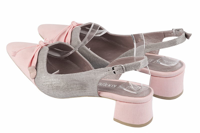 Light pink women's open back shoes, with a knot. Tapered toe. Low flare heels. Rear view - Florence KOOIJMAN